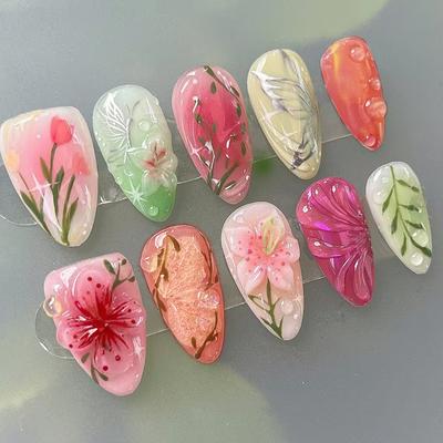 Blush Ice Flower Bubble Butterfly Starlight Wear Armor 24 Pieces Press On Nails