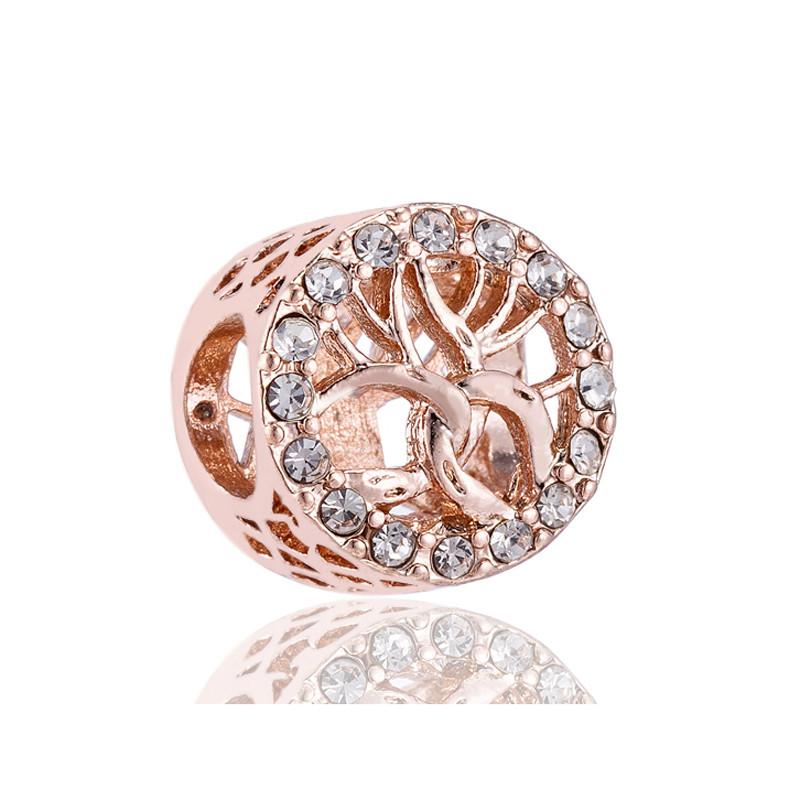 Fashion Rose Gold Plated Crystal Love Heart Flower Charms Bead Fit Original Bracelet Charm Pendants for DIY Jewelry Making