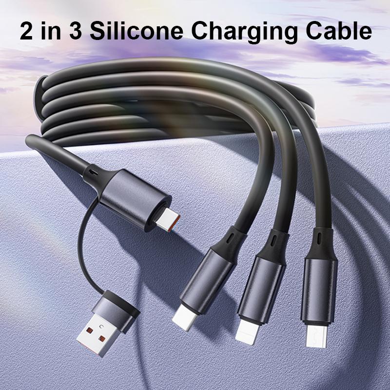 High Quality 1.2m Silicone USB Braid Shielding Universal 2-in-3 Multiple Interfaces 3A Fast Charging for Mobile Phones Metal