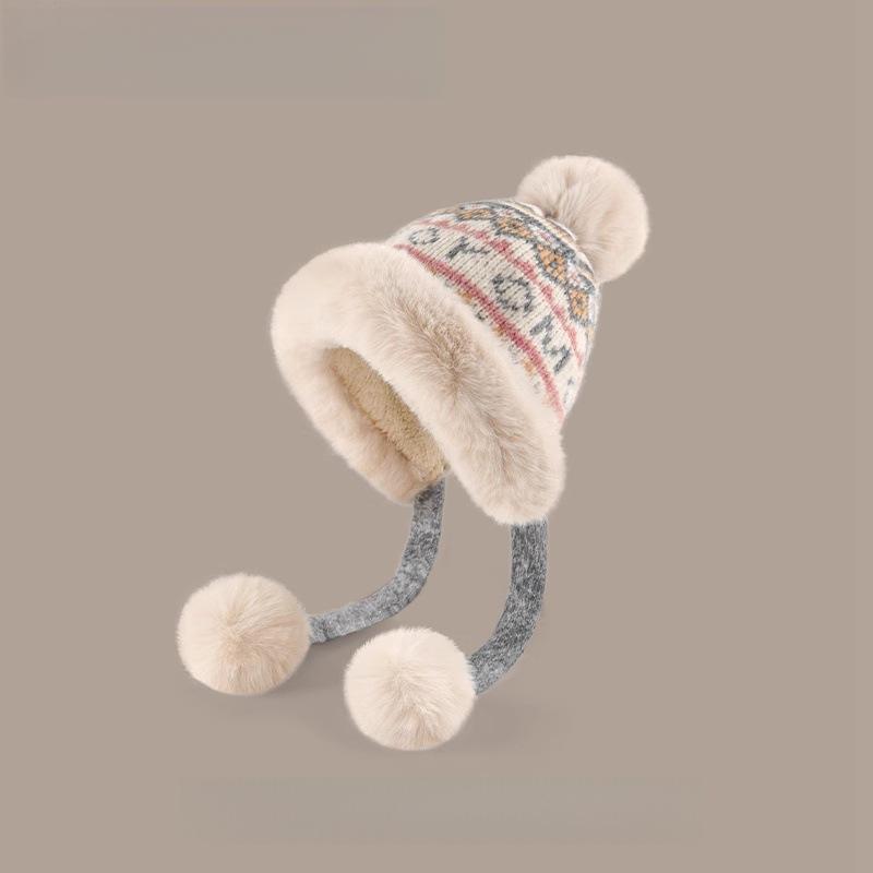 Winter Plush Women's Hat Plush Thickened Warm Knitted Ear Protection Hat Windproof Retro Fashion Coldproof Lei Feng Hat