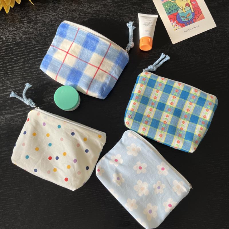 Plaid Floral Women's Small Cosmetic Bags Retro Ladies Lipstick Storage Bag Pouch Portable Female Travel Makeup Case Handbags