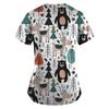 Women's Cute Animals Printed Short Sleeve V-neck Tops Working Pocket Blouse
