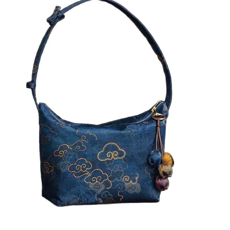 Original Xiangyunsha Shoulder Bag - Song Brocade Retro Lunch Box Purse,  Chinese Style Minimalist Designer Handbag