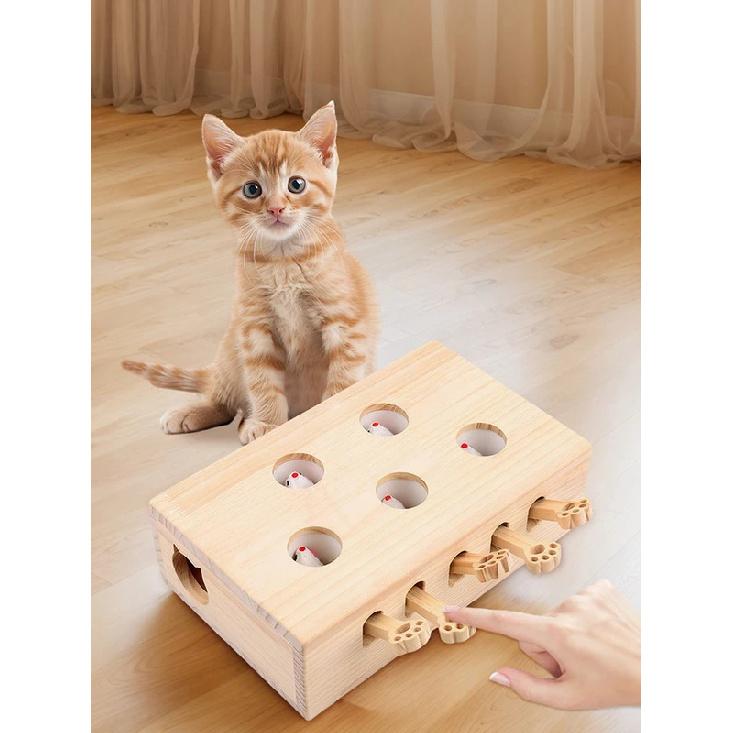 Wooden Whack-A-Mole Cat Toy Cat Puzzle Toy Interactive Cat Toy for Indoor Cats Kitten
