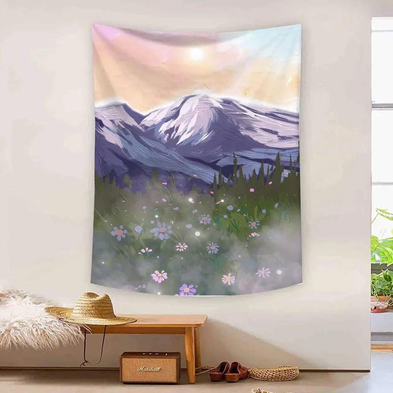 Hand-painted Oil Painting Cute Landscape Pattern Hanging Cloth Home Wall Decoration Tapestry Bedroom Living Room Tapestry