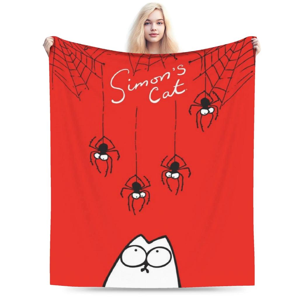 Comfortable Simons Cartoon Cat Blanket Soft Flannel Throw for Bed Sofa Bedroom Decorative Use