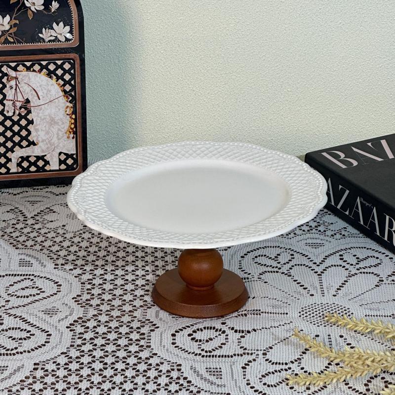 Ruhan Retro Rattan Flower High-Footed Dinner Plate Set