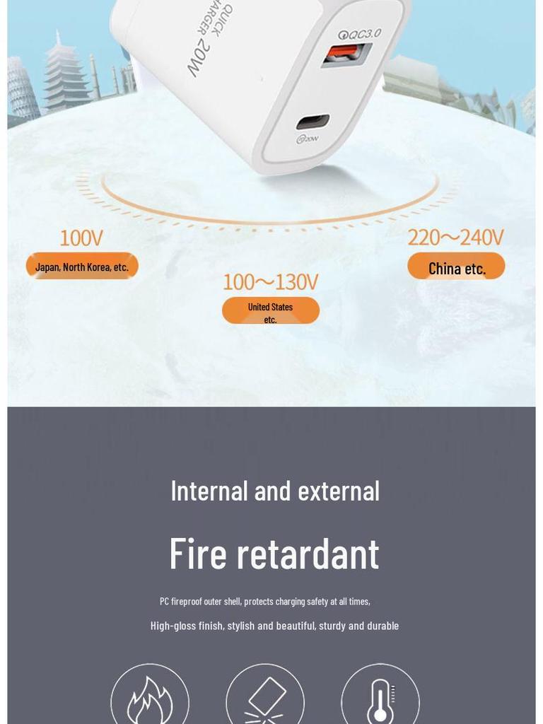 Dual-Port PD20W USB Charger, US Standard - Fast Charging for iPhone and Apple Devices