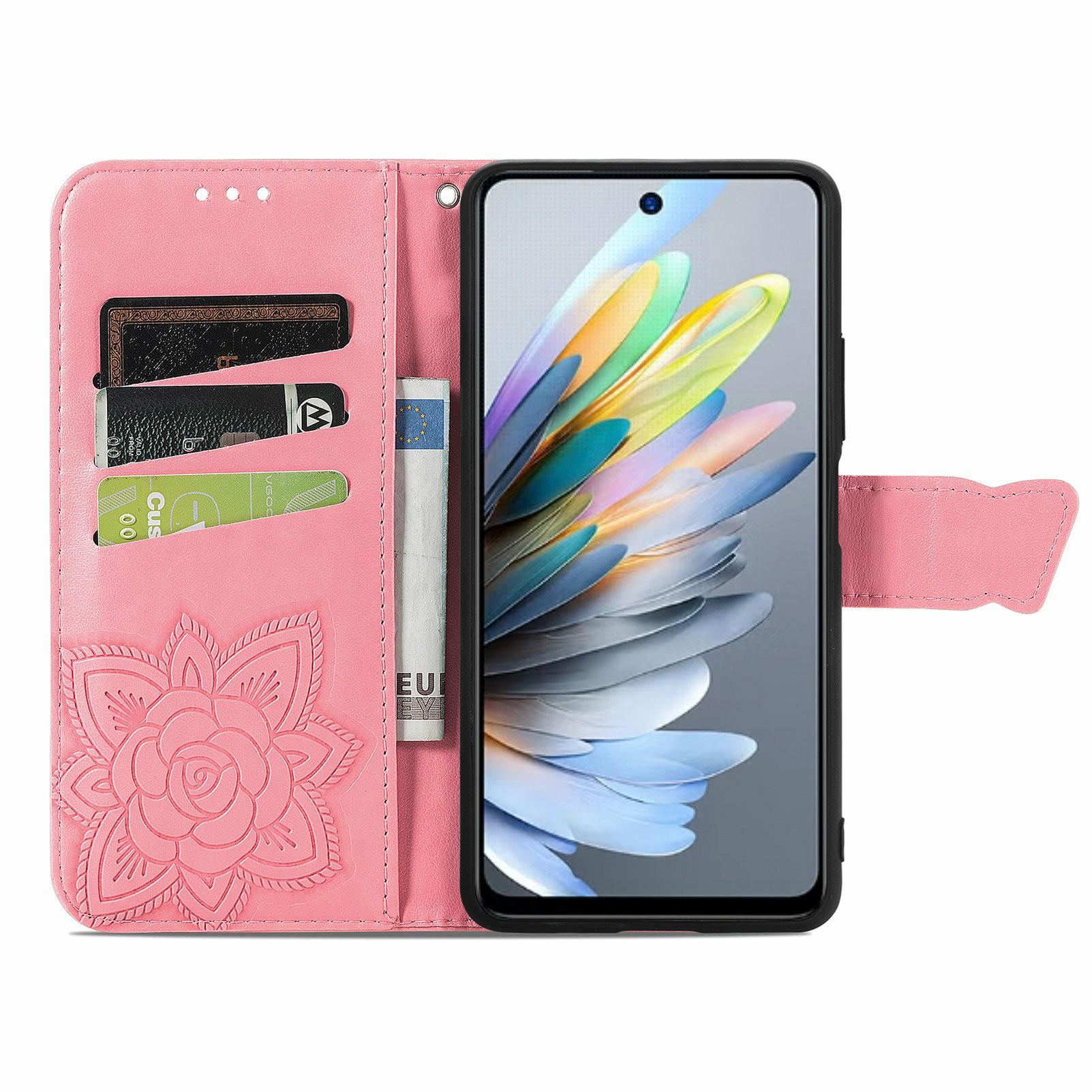 

For Motorola Moto G35 5G Case PU Leather Wallet Phone Cover Butterfly Pattern Rose Gold