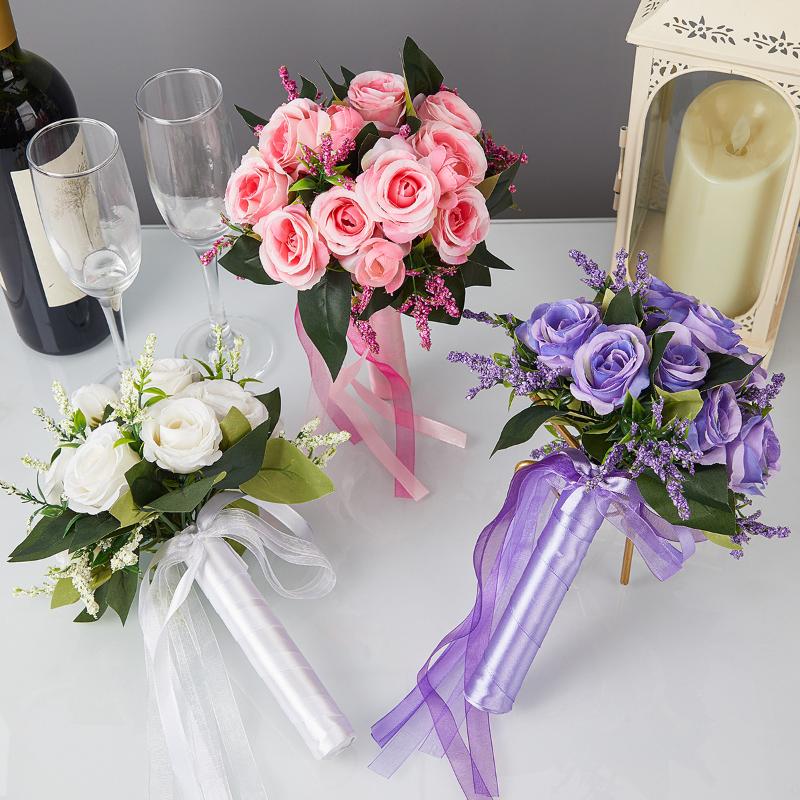 Bridal Bridesmaid Wedding Bouquet White Silk Flowers Roses Wedding Accessories Mariage Bouquet Artificial Flower
