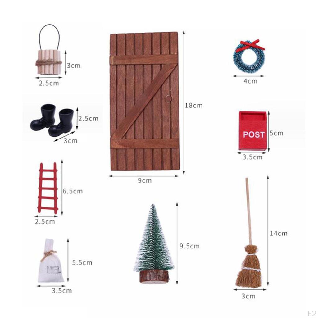 9x 1:12 Fairy Door Set Miniature DIY Wooden Elf Miniatures Dollhouse Accessories Mini Xmas