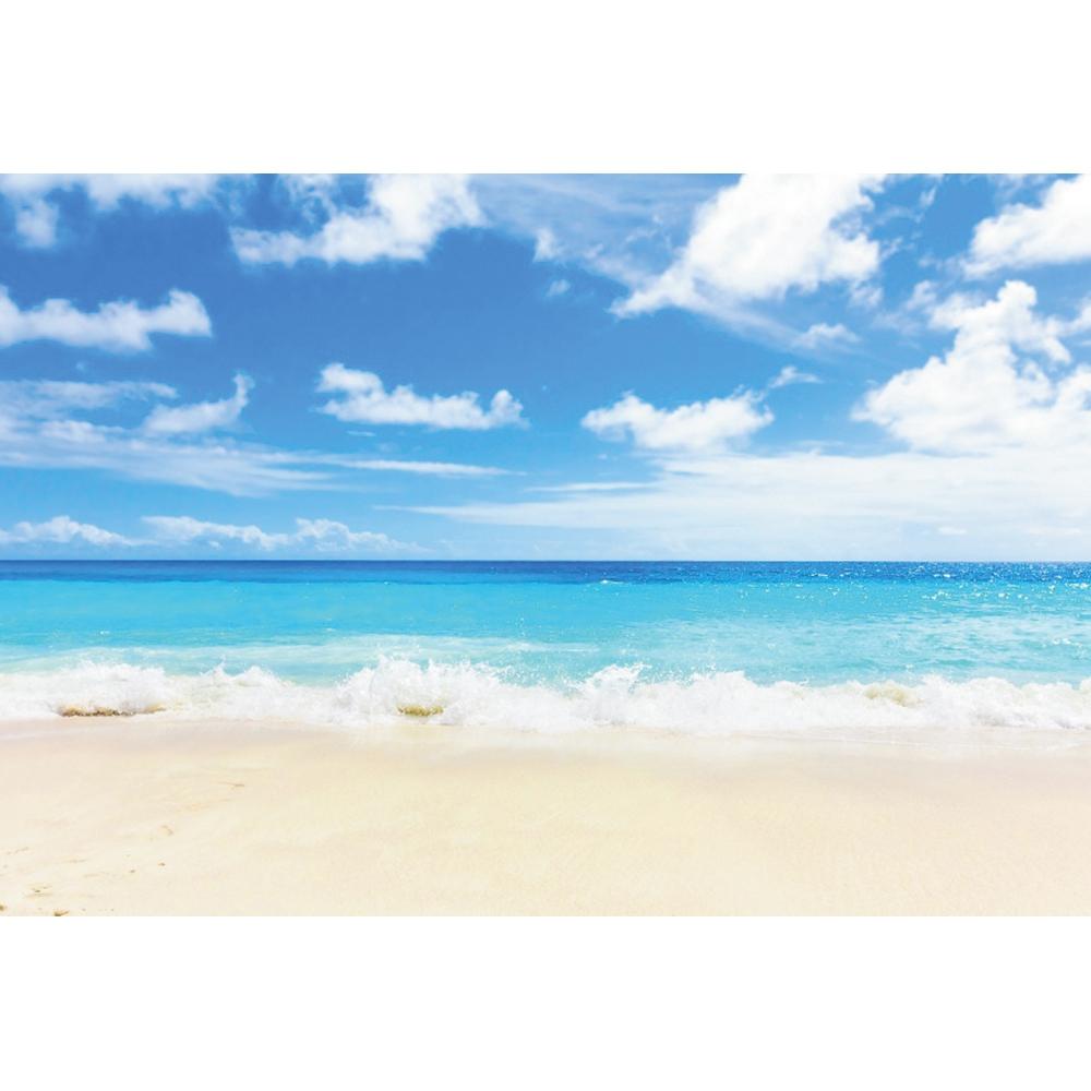 Background Photo with Beach Waves and Sunset, Summer Vacation, Ocean, Beach, Blue Sky, White Cloud, Sand, Photo Shoot