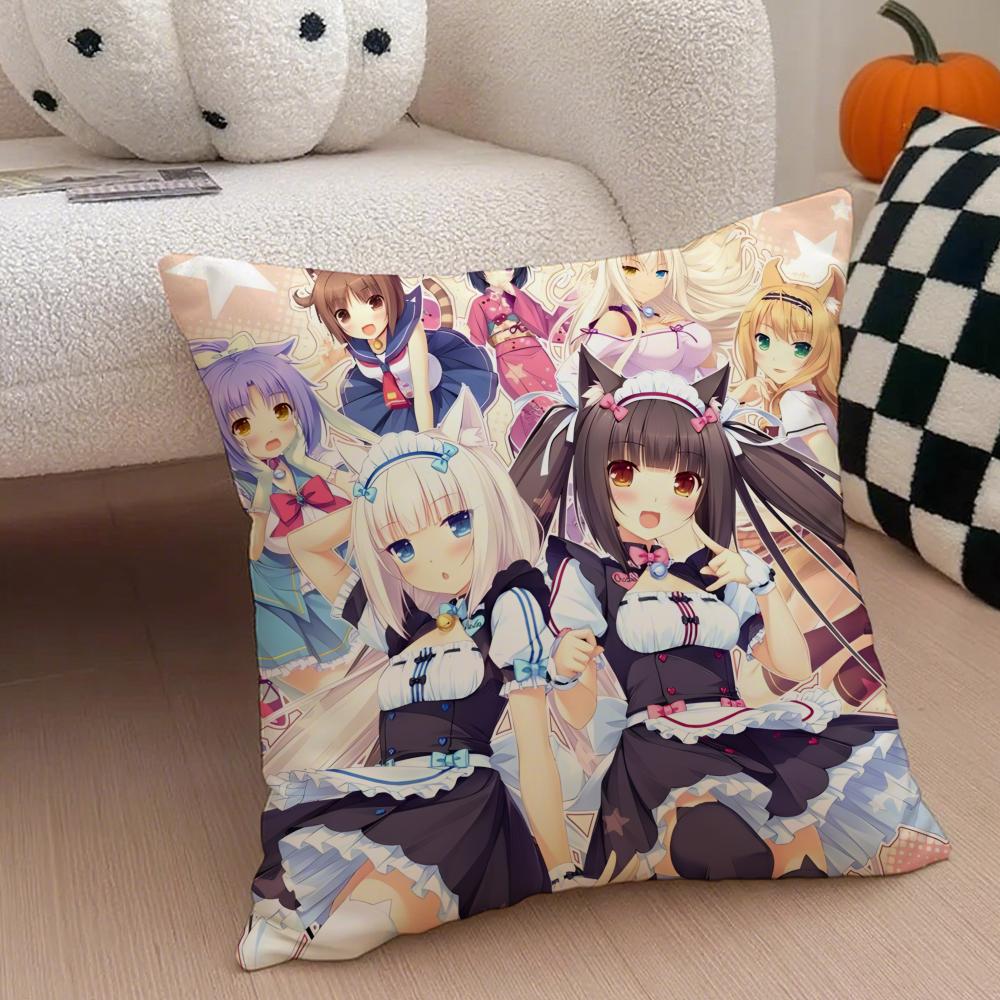 Cute Japanese Visual Novel Anime NNekopara Cushion Cover Throw Pillow Cover Hidden Button Durable Polyester Chair Cushion