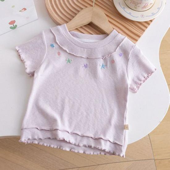 Baby Girls' Summer Short-Sleeve T-Shirt, Sweet Round Neck, Stylish Base Layer, Light Outerwear.