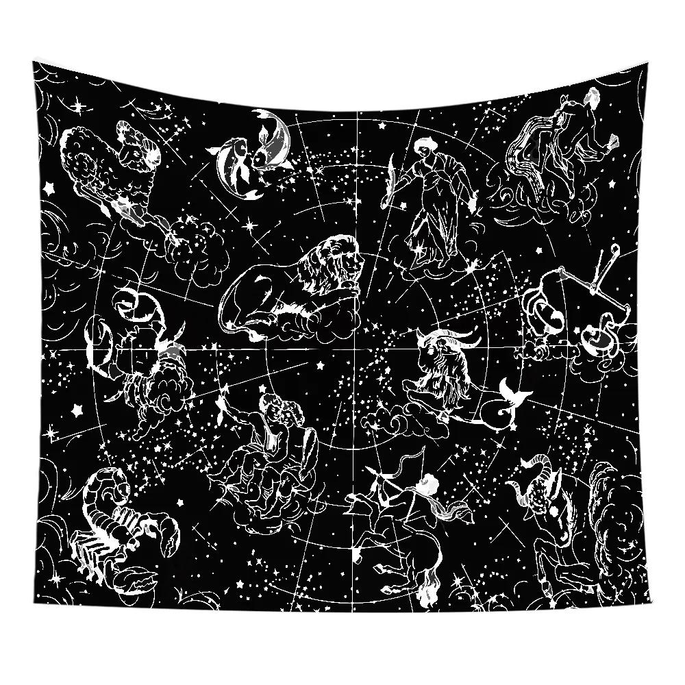 VIKAMA Sonnengott und Mondgöttin Wandteppich Schwarz und Weiß Mystische Astrologische Hängedekoration Bohème Stil Schlafzimmer Wanddekoration