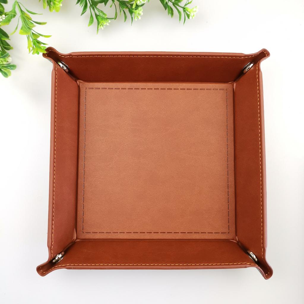 Leather Empty Entry Pocket Catch All Foldable PU Dice Organizational Tray for Desk Small Things Organization Folding Key