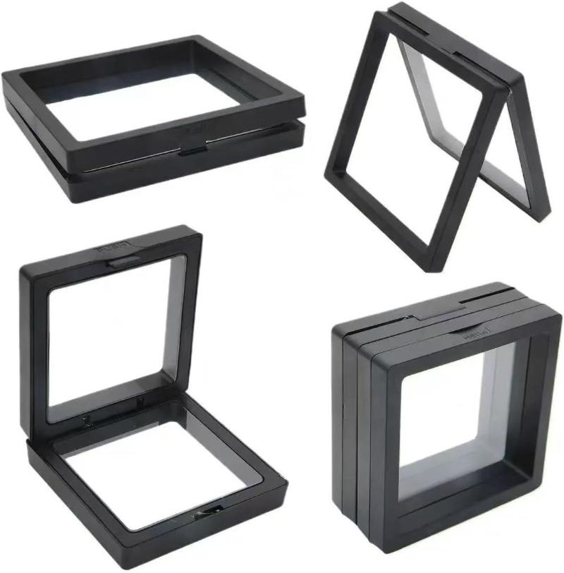 100pcs Clearview 3D Floating Display Cases Dustproof Acrylic Jewelry Storage Box with Elastic Film Transparent Hanging Organizer
