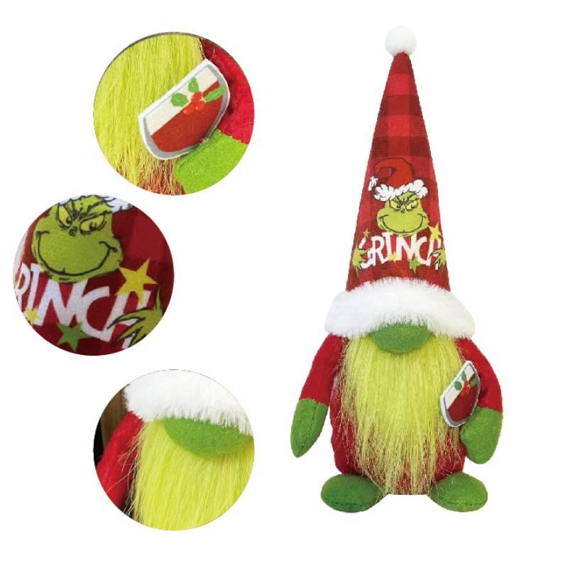 Festive Green Furry Monster Plush Santa Claus Doll Decoration For Christmas American Style