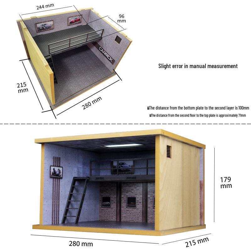 1:32 Scale Wooden Garage Model with Lights & Acrylic Dust Cover
