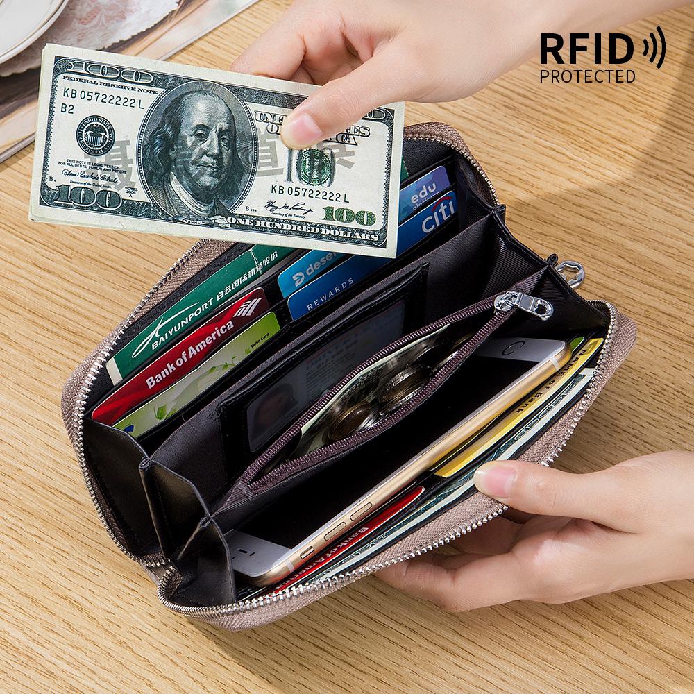 Damski portfel długi akordeonowy z prawdziwej skóry z ochroną RFID