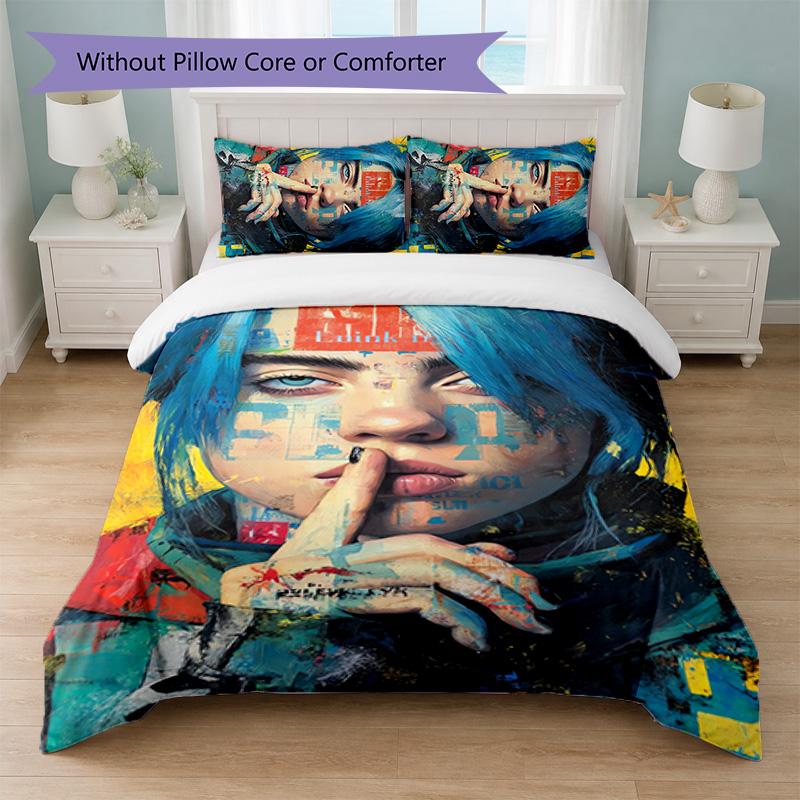 Billie Eilish Print 3Pcs Duvet Cover Set 1 Duvet Cover and 2 Pillowcases Soft Bed Linen For Household Bedroom