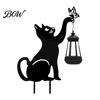 Black Cat Silhouette Stakes Solar Lantern, Garden Stake Light, Waterproof Gnome Frog Metal Yard Art Statue, Outdoor Lamp for Front Porch Lawn