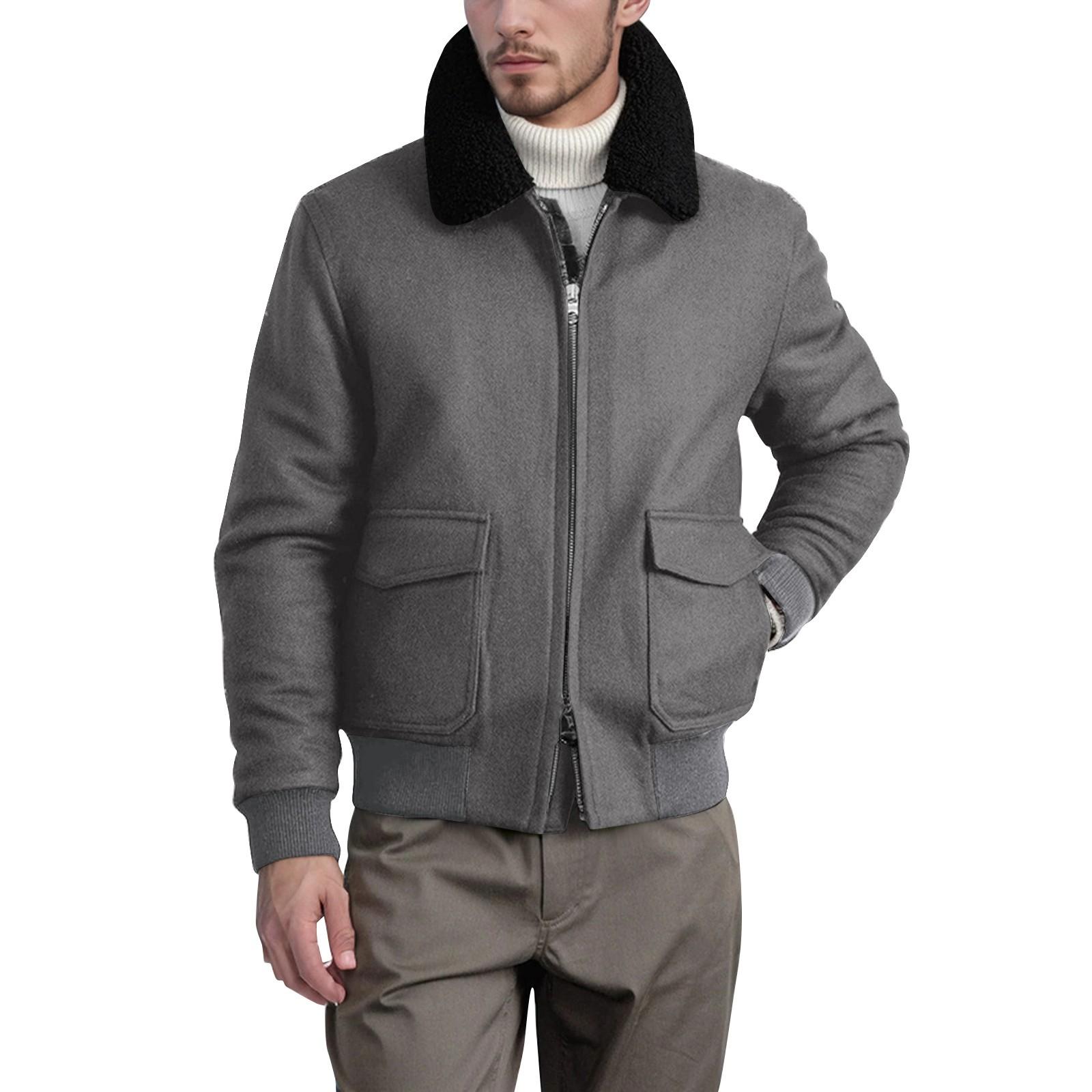 

Чоловіча зимова плюшева ретро класична куртка з великою кишенею та блискавкою L