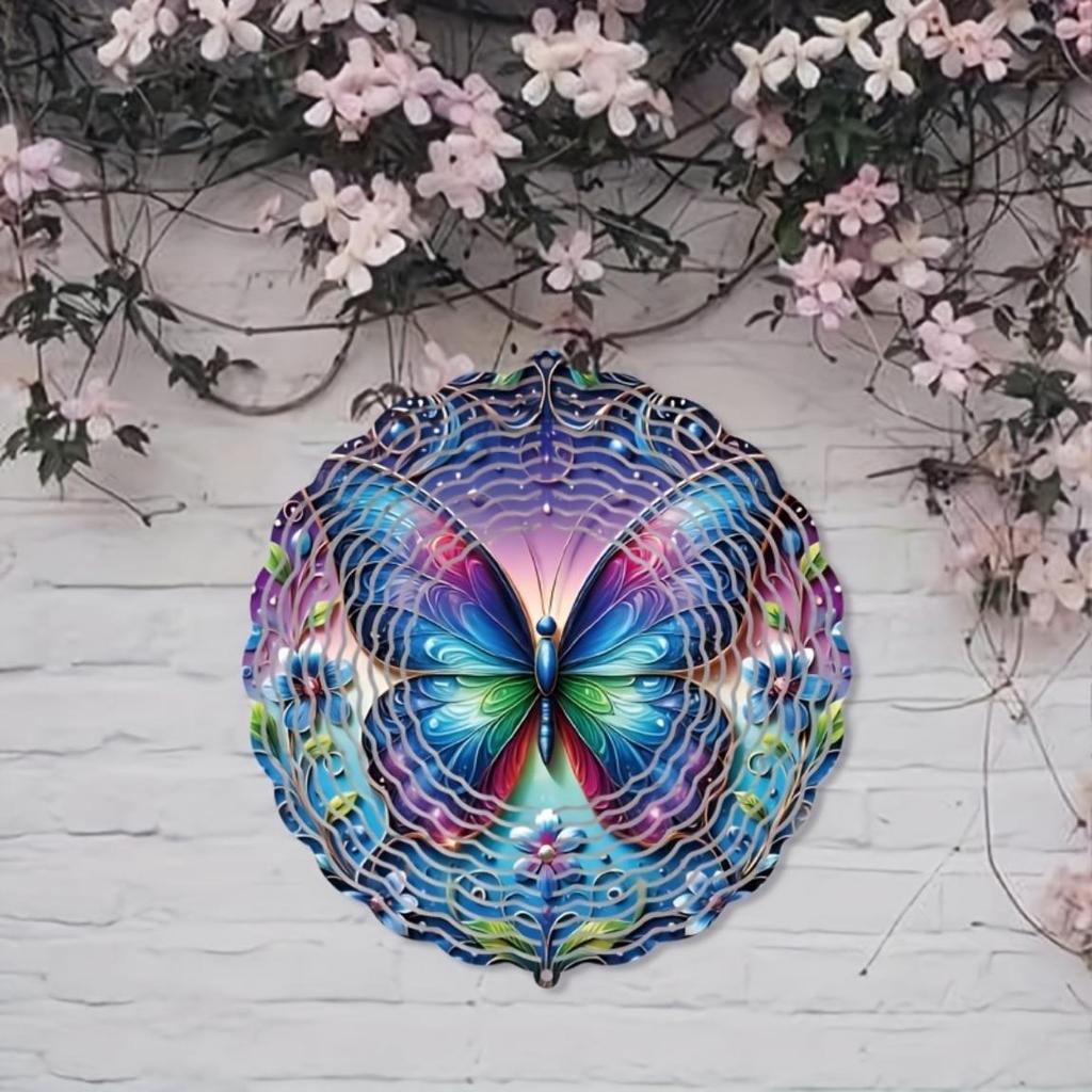 Butterfly Floral Wind Chime Colorful 2D Decor for Garden Balcony Bedroom Indoor Outdoor Gift for Easter Mothers Day Christmas Wall Art