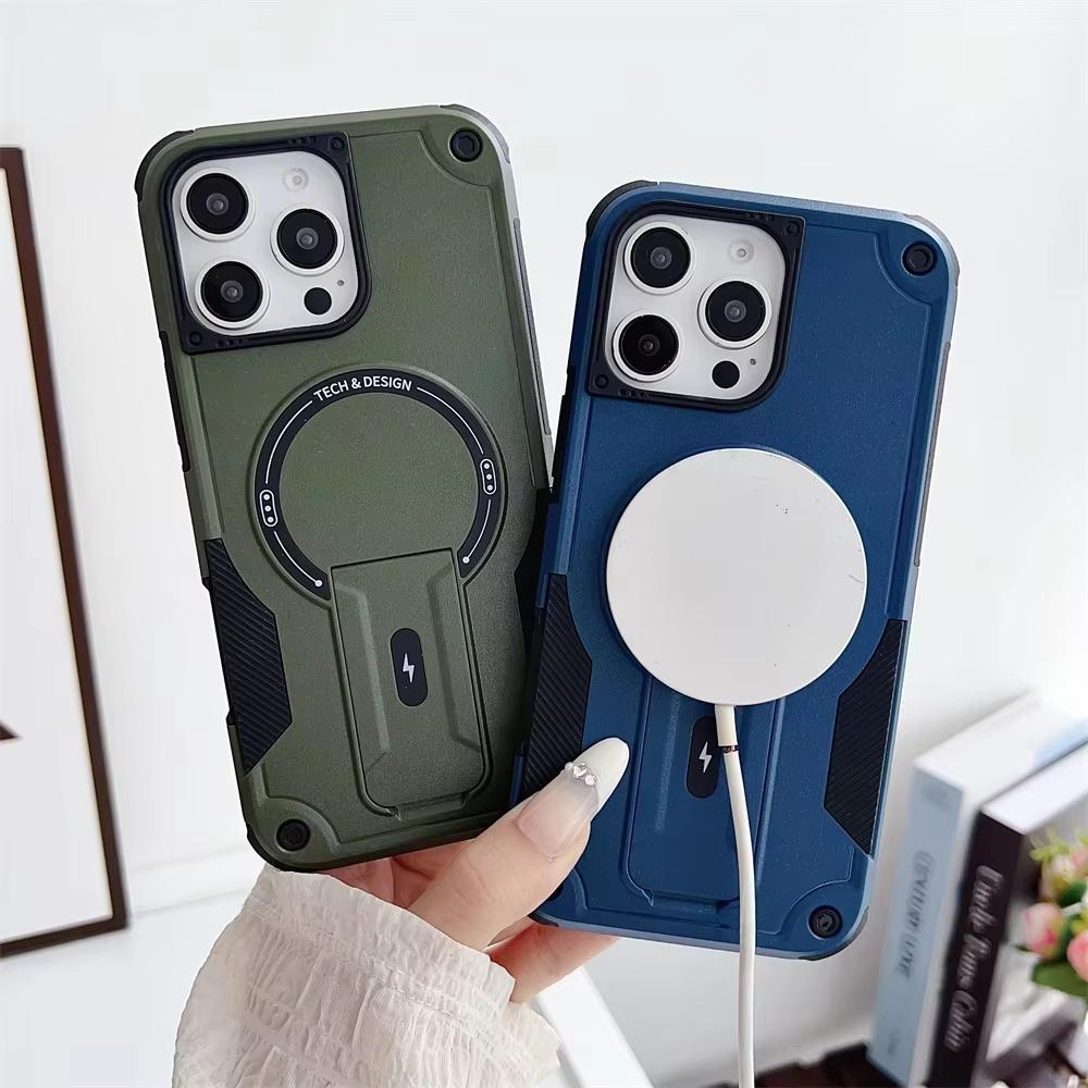 For Magsafe Kickstand Phone Case For 17 Pro Max 15 16 11 13 14 12 Pro Air Shockproof Wireless Charging Protective Cover