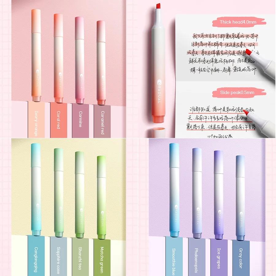 4 PCS Colored Highlighter Pens Set Kawaii School Supplies Marker Pens Cute Korean Stationery