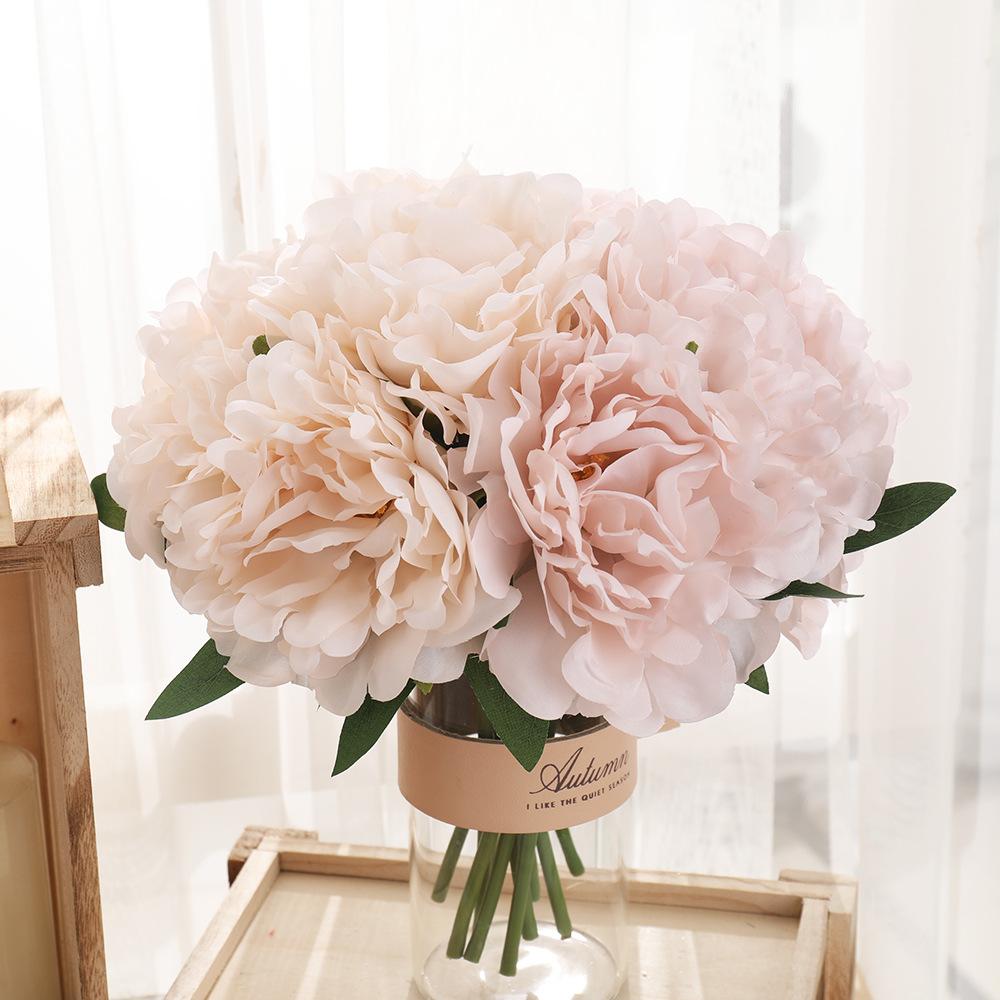 5-Head Artificial Hydrangea Peony Flowers High Quality Bride Bouquet Big Flower Home Wedding Living Room Fake Flowers Decoration