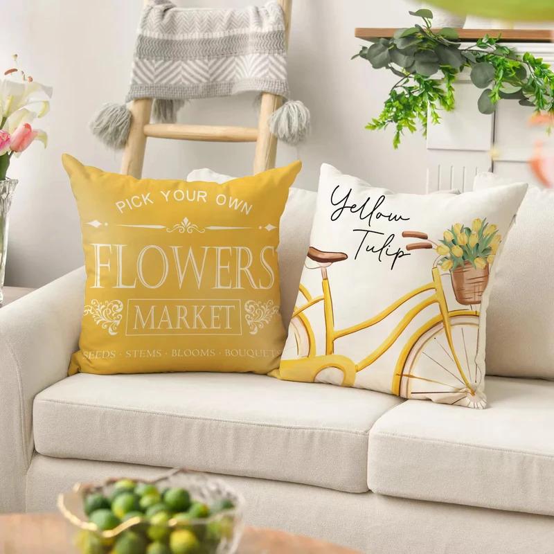 Vikama Minimalist Cushion Cover Spring Summer Floral Print Cushion Cover Rustic Style Room Decor Living Room Sofa Cushion Cover