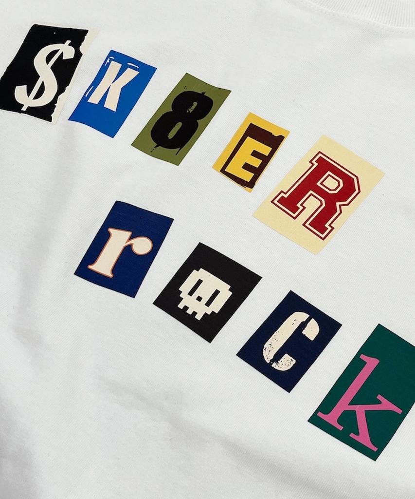 SK8ER ROCK Collage Pop Logo T-Shirt ((White))