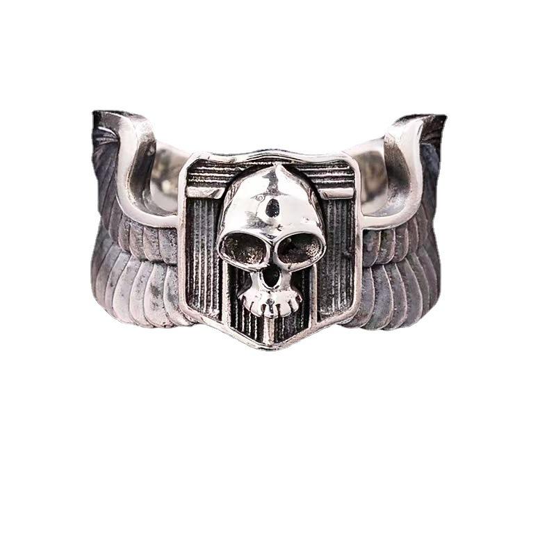 New Retro Skull Ring for Men, Trendy, Punk Style, Hip-hop, Wings, Skull Open Ring