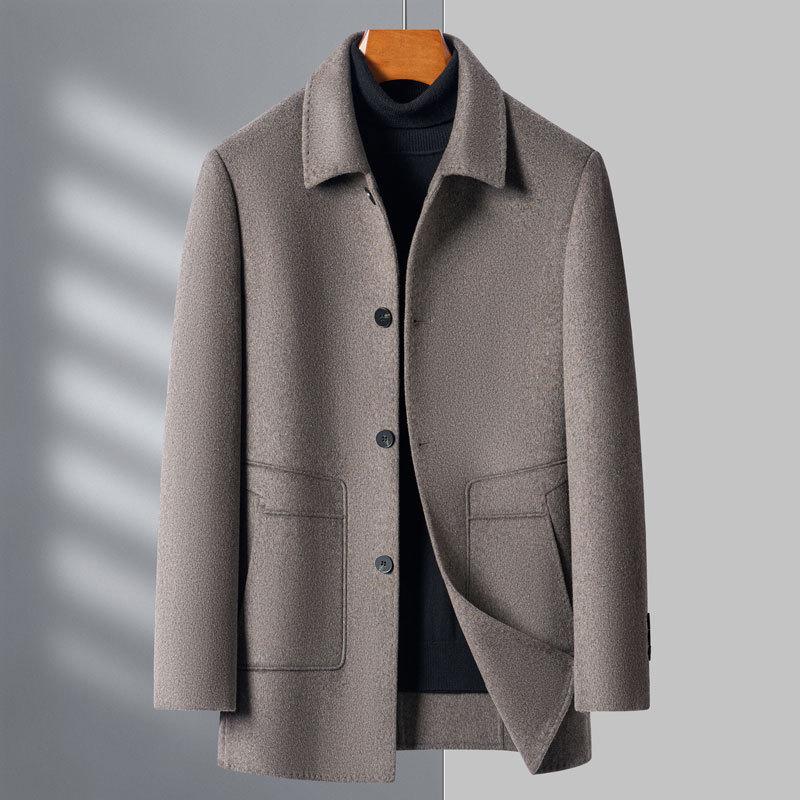 

Зимнее шерстяное пальто для мужчин, для папы среднего возраста, двухстороннее шерстяное кашемировое пуховое пальто, ветровка средней длины 195
