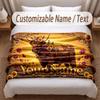 Highland Cow Theme Soft Blanket Personalized Custom Name Text Print Warm Blanket Home Sofa Bedroom Decor