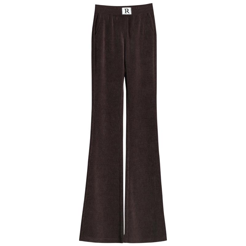 Damskie spodnie sztruksowe z wysokim stanem i aksamitną podszewką – Rozmiar plus, Luźne, Wyszczuplające, Lekko rozszerzane, Długie spodnie na jesień/zimę.