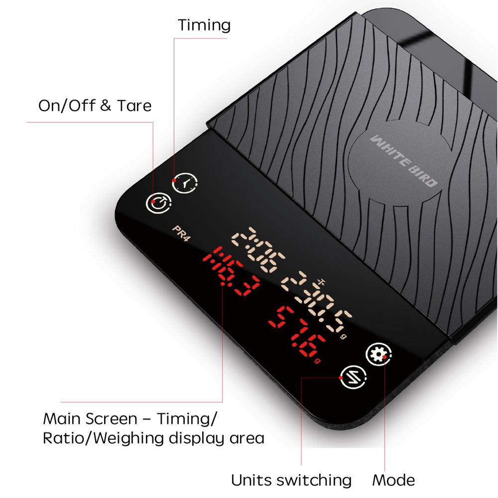 2kg 0.1g Digital Smart Drip Coffee Scale Timer Household Drip Kitchen Scales Weighing Double-row Display Weight with Timer