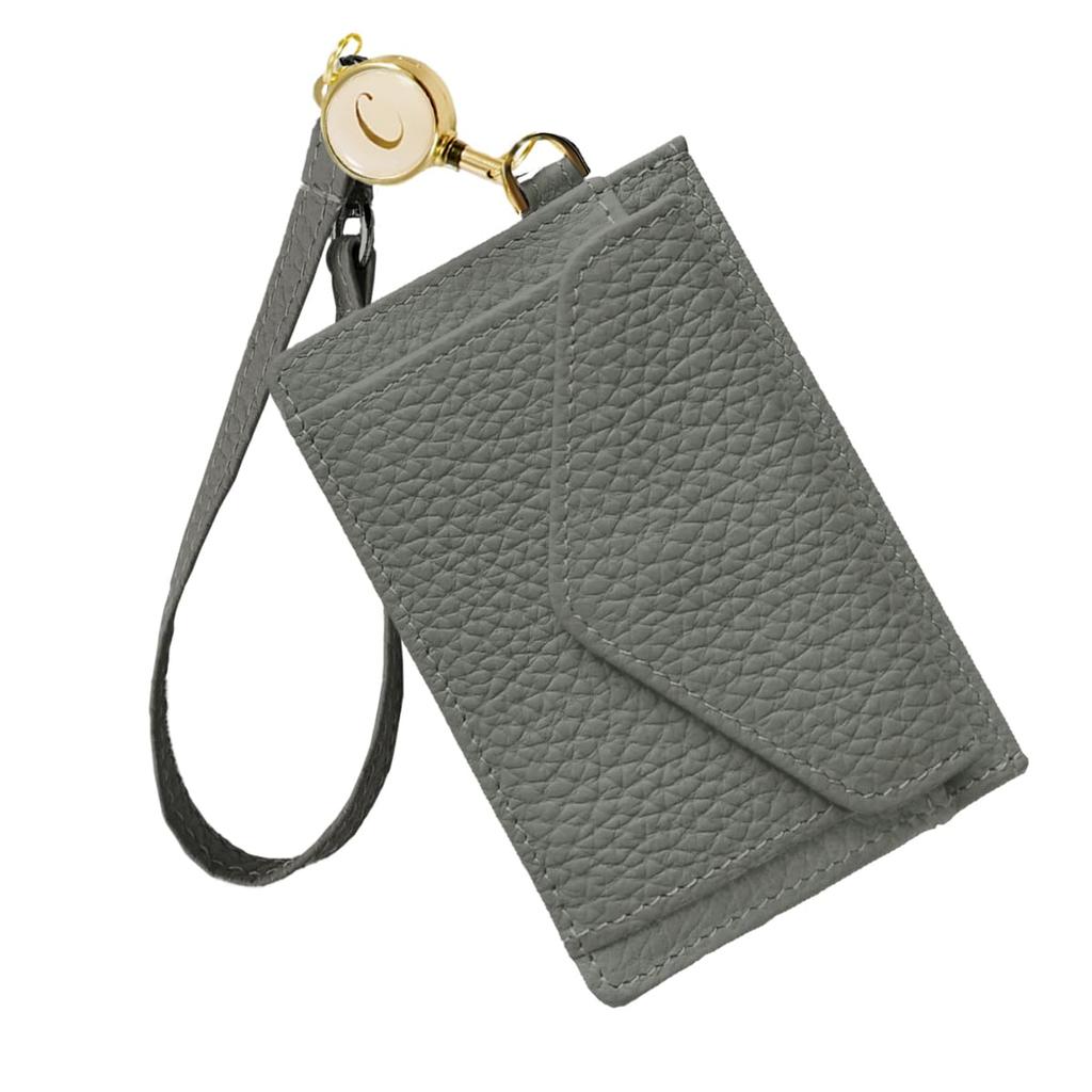 Gisele Pass Case, Commuter Pass Holder with Reel, Coin Purse, Card Case, Card Slots, Thin and Lightweight Genuine Cowhide Leather Mini Wallet for Men