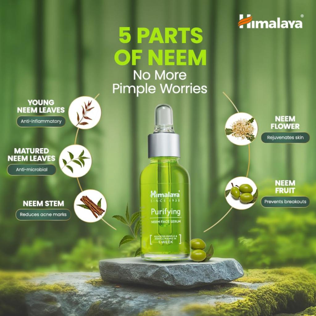 Himalaya Purifying Neem Face Serum 30ml Pack of 1 | 2% Salicylic Acid with Cica for Clear Skin
