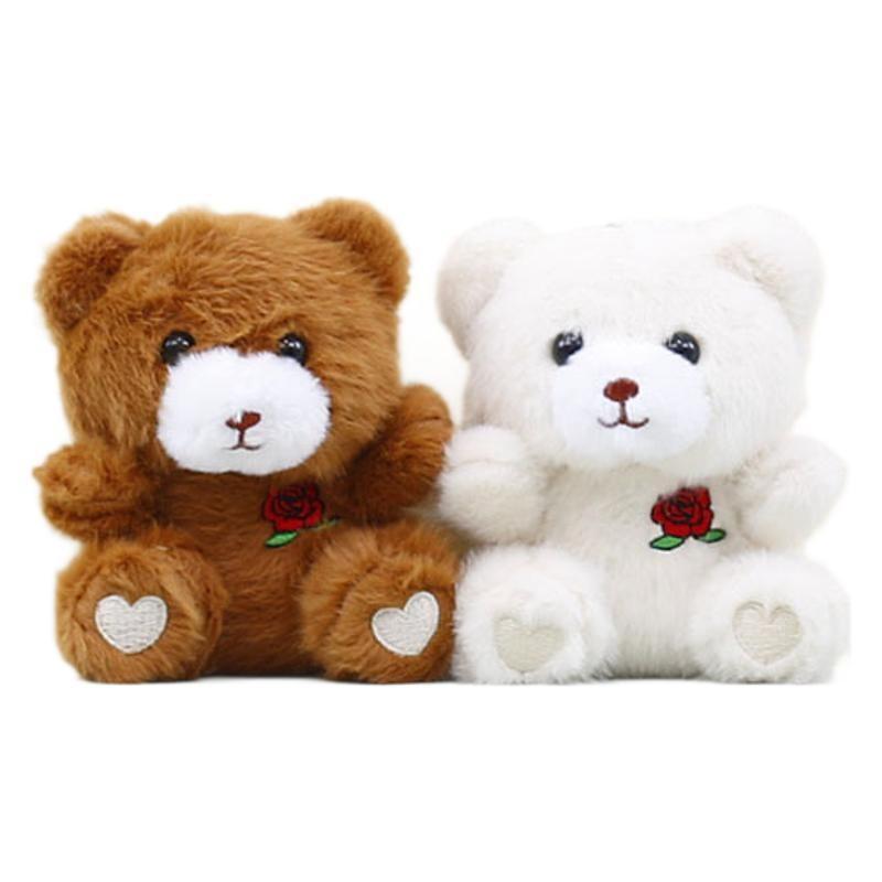 Delightful Miniature Rose Bear Keychain Fluffy Stuffed Animal For Lovers Gift