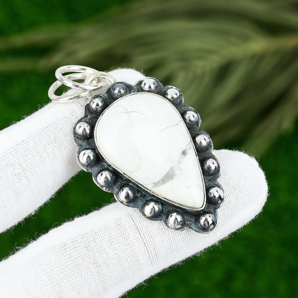 Friendship Day Deal Natural Howlite Bezel Pendant Jewelry 925 Sterling Silver
