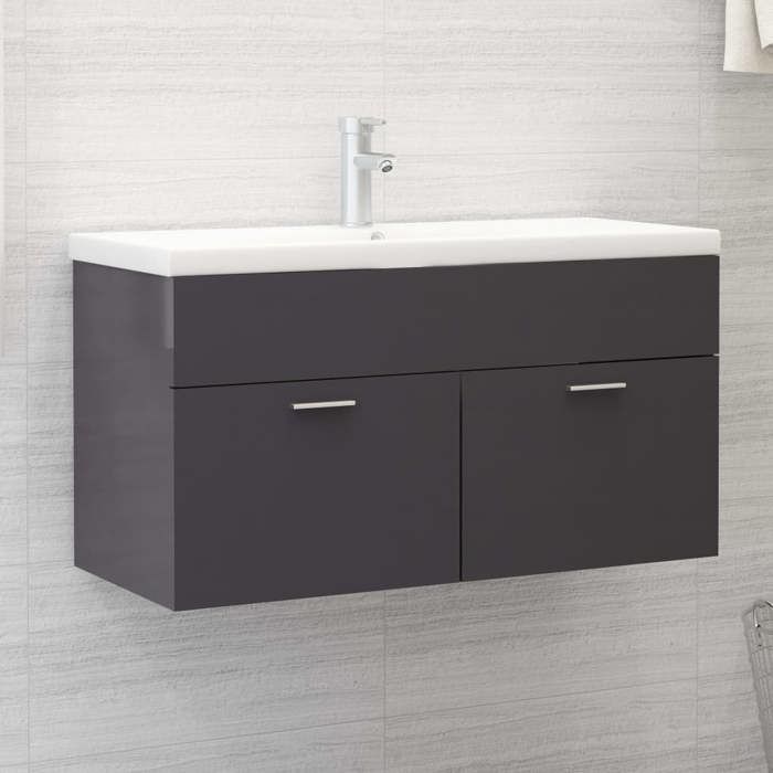 VidaXL Armoire d'Evier avec Lavabo Intégré Meuble de Rangement Placard de Salle de Bain Armoire de Rangement Toilette Gris 3071296