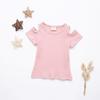 Letnie dziewczynki Candy Color Screw Thread T-shirt Off-shoulder Cotton Tops