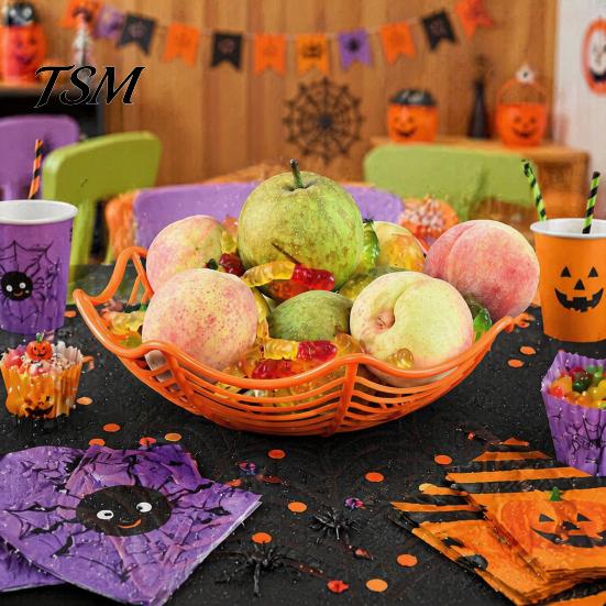 Lightweight Snack Organizers 3 Pcs Halloween Spider Web Baskets, Plastic Cobweb Fruit Holder, Trick or Durable Candy Buckets Treat Bowl for