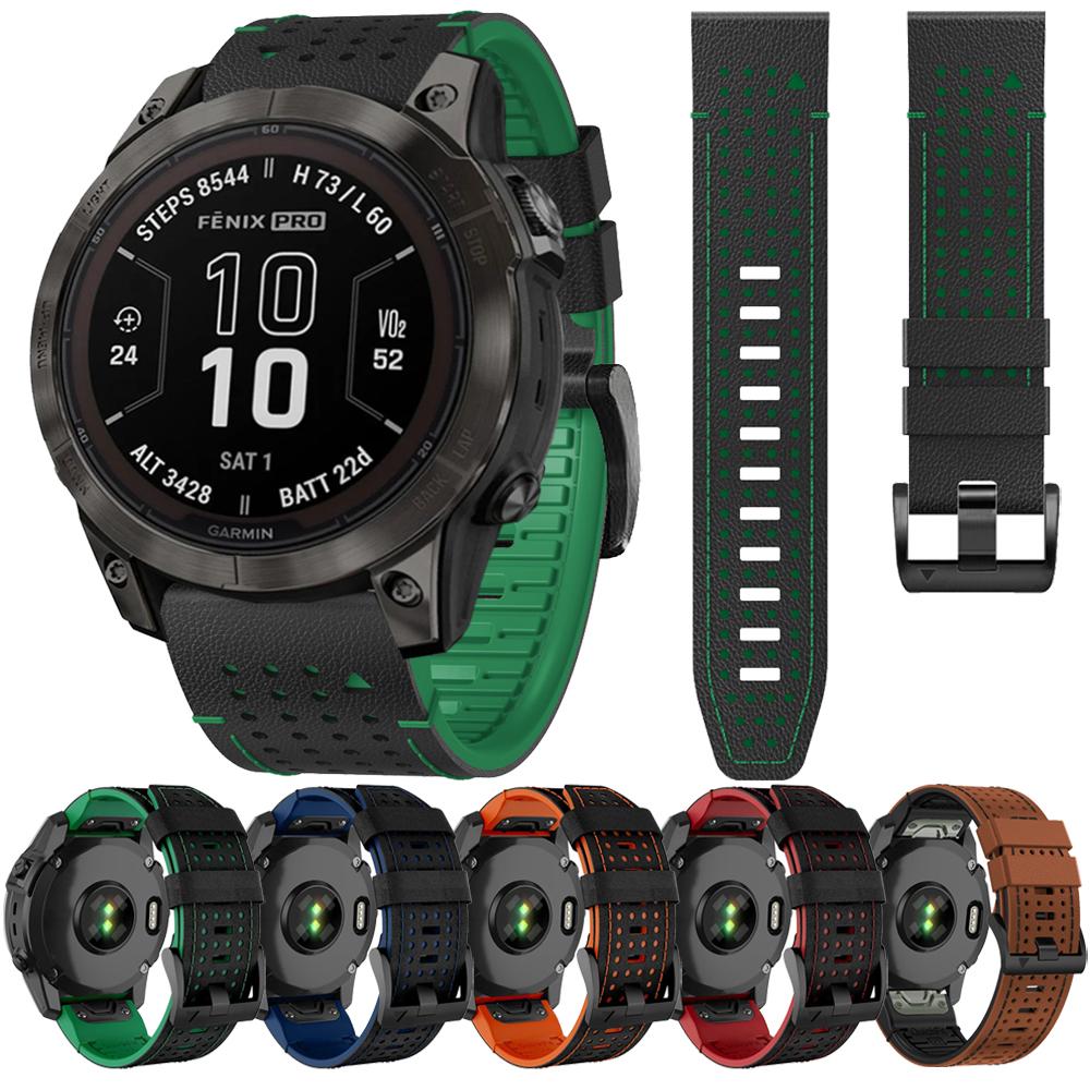 Zweifarbiger Leder-Silikon-Riemen für Garmin Fenix 7X 7 6X 6 5 5X Plus/Epix Pro Gen 2 47mm 51mm Quick Fit 26mm 22mm Uhrenarmband