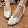 Women Pumps PU Lace  3 5 8 CM Thin Heels New Fashion Bride High-heeled Party Bridesmaid Group White Wedding Shoes Woman Shoe
