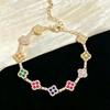 Bracelet Quadrifoglio Diamant Zircon Multicolore Rétro - Bracelet Ajustable pour Femme Luxe Léger