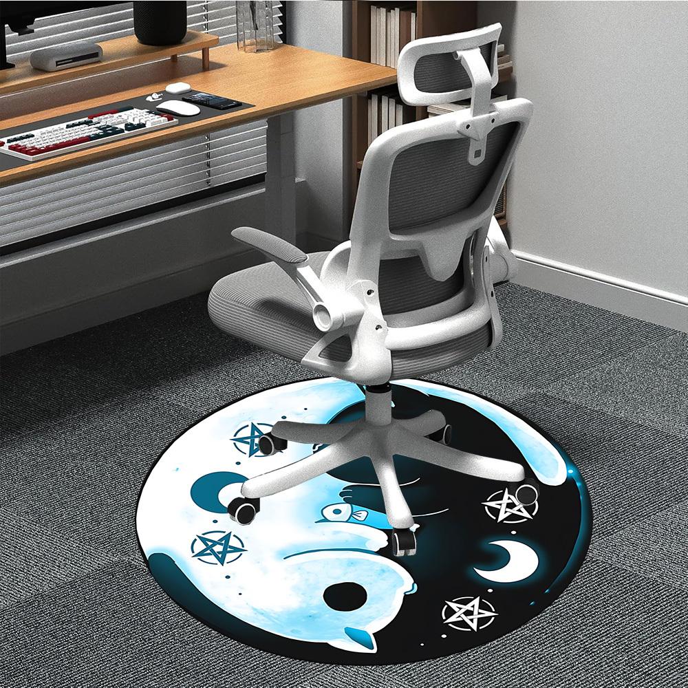 1PC Yin Yang, Moon Cat Office Round Rug, Non Slip, Soft and Durable Office Rug for Interior Decoration, Perfect for Office