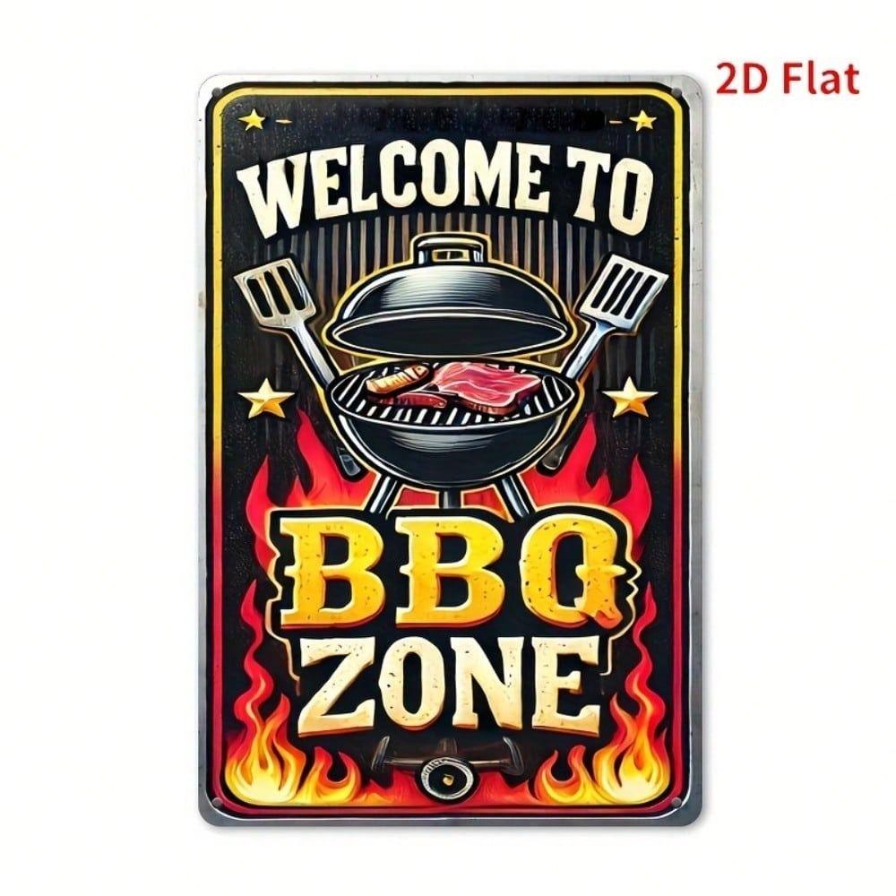 Metal Poster Wall Art, Vintage BBQ Sign Welcome, Gift for Bar or Garage